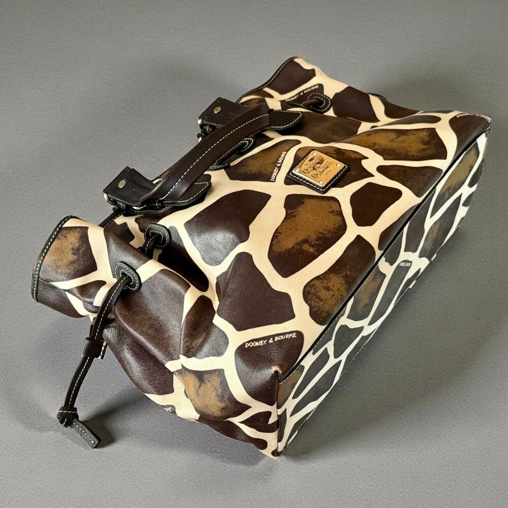 Dooney & Bourke Medium Chiara Leather Satchel Handbag Tote Brown Cream Giraffe - Picture 8 of 14